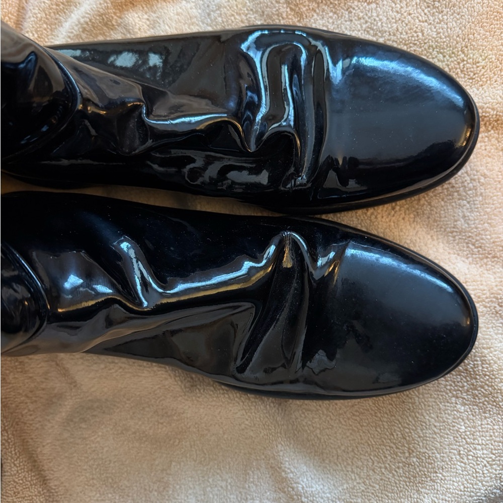 Prada Black Patent Leather Mid-Calf Rain Boots - Picture 2 of 5